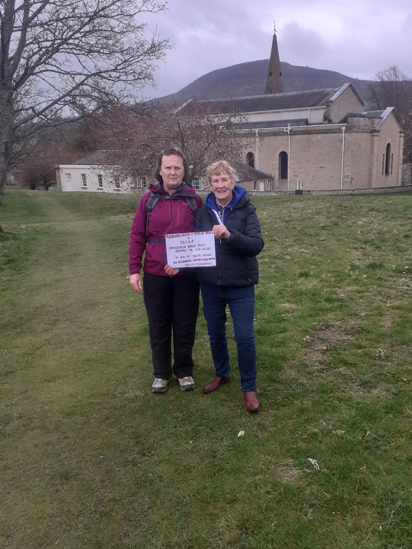Margaret & Maureen reach the end of the walk at Parish Church Melrose